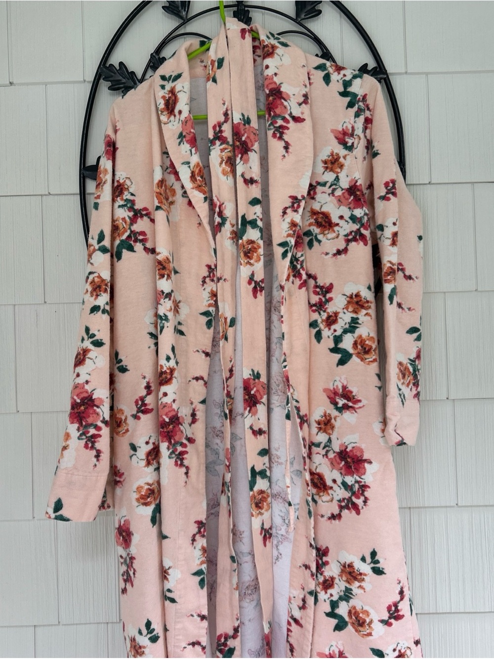 Garnet Hill Robe Medium Orange Floral Organic Cotton Heritage Flannel Pockets